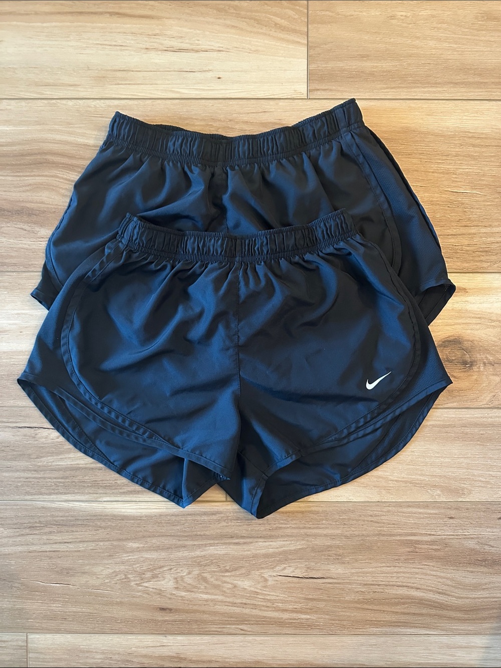 Nike Women’s Black Athletic Running Shorts with White Swoosh 2 pairs